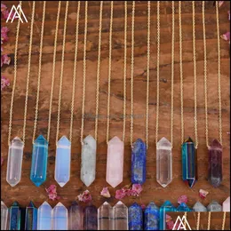 Arts And Crafts Mineral Amethyst Pink Crystal Stick Point Stone Pendant Necklace Fashion Women Terminated Gemstones Boho Su Sports2010 Dhyxy