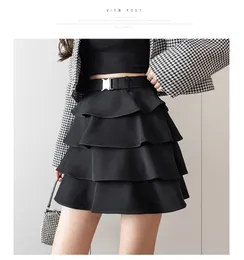 New design women's high waist cake layered ruffles patchwork cute sexy short black color skirt with safety shorts inside SMLXL