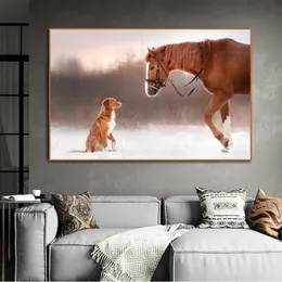 Söt hund- och hästdjurbilder Canvas skriver ut väggmålning för vardagsrum Dekorativa målningar Heminredning