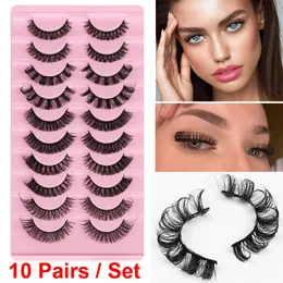 Curling Cat Eye Lashes 3D False Eyelashes 10 Pairs Large Curved Natural Fluffy Wispy Soft Fake Eyelash Volume Faux Mink Lashes Extension Russian Curly