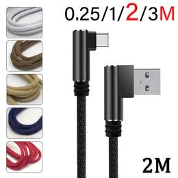 2m/6ft 3m/10ft 2a Hızlı Şarj Kabloları Tip C Cep Telefonu Veri Kablosu USB Mikro Çift Bükülme 90 Derece Dirsek