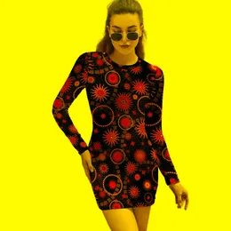 Casual Dresses Abstrakt Sun Bodycon Dress Womens Gold Stars tryck söt Autumn Long Sleeve Estetic Graphic Big SizeCasual