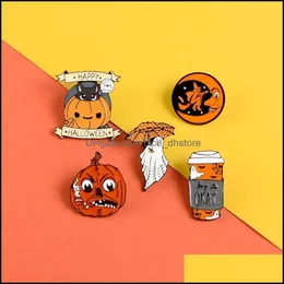 PinsBrooches Jewelry Happy Halloween Enamel Pin Custom Coffee Moon Ghost Pumpkin Umbrella Brooches Backpack Clothes Lapel Fun Ba Dhmzq