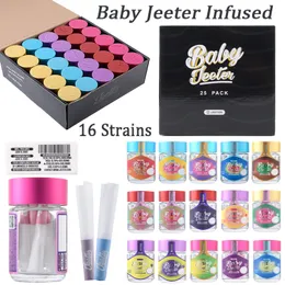 16 szczepów Baby Jeeter Infised Glass Case Pre Rolls 2.5G Szklany Jar Papierosy Suche ziołowe magazyn Wosk