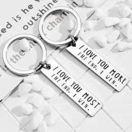 Keychains Simple Lettering I Love You Most More Lover Couple Gift Stainless Steel Keychain Fashion Key Chains Diy Custom Wholesale Enek22