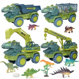 Children Dinosaur Transport Car Toy Oversized Inertial Truck Pull Back Vehicle with Gift for Kids Boy 220507