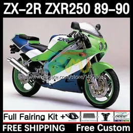 Full Body Kit för Kawasaki Ninja ZX 2R 2 R R250 ZXR 250 ZX2R ZXR250 1989 1990 Kroppsarbete 8dh.0 ZX-2R ZXR-250 89-98 ZX-R250 ZX2 R 89 90 MOTORCYCLE FAIRING GRÖN VIT