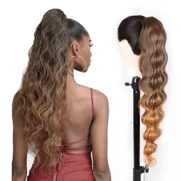 Syntetyczne długie faliste włosy w koński ogon Kanekalon Futura sznurkiem kucyk Clip in Hairpiece Body Wave kucyki dla czarnych kobiet