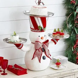 Christmas Decorations Snowman Treats Holder Snack Candy Cake Rack With Tray Home Year Desktop DecorationChristmas DecorationsChristmas