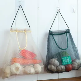 Storage Bags 1pc Kitchen Reusable Vegetable Fruit Mesh Bag Hanging Wall Type Polyester Breathable Net BagStorage BagsStorage