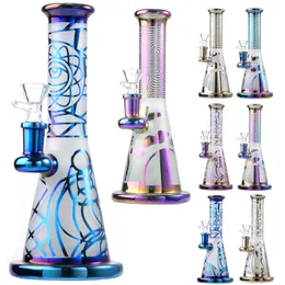 Rainbow Colorful Glass Bongs Two Styles Laser Hookahs Showerhead Perc Holographic Oil Dab Rigs Herbal Tools Water Pipes With Bowl Quartz Banger
