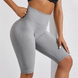 Pantaloncini da yoga da donna Pantaloncini da motociclista Fascia larga Vita senza cuciture Vita alta Palestra Fitness Collant corti Allenamento Corsa Abbigliamento sportivo 220801