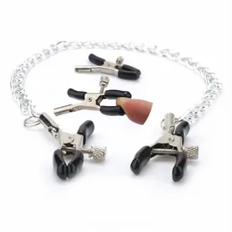 BDSM Bondage Produtos sexy de metal braçadeira com corrente para mulheres fetiche a mama lábios clipes massageador