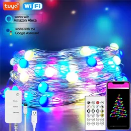 Tuya inteligente wifi conduzido luzes fadas luzes rgbic 10m 100leds app / 24key controle remoto DIY Decoração de Natal trabalho com Alexa 220408