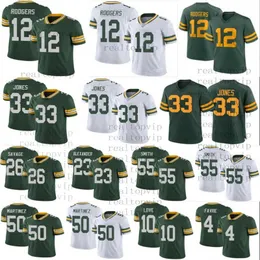 12 Aaron Rodgers 33 Jones Zielone koszulki piłkarskie Mężczyźni Kobiety Młodzieżowa koszulka Brett Favre Packer 10 Miłość 26 Darnell Savage 23 Jaire Alexander Randall Cobb