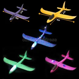 Hand Throw DIY LED Lighting Up Flying Glider Plane Toys Foam Airplane Model Outdoor Games Flash Luminous Toys for Children FY3206