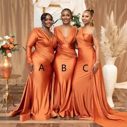 2022 African Orange Mermaid Damas Damas de honra Vestidos de casamento Nigéria Vestido de convidado de casamento de verão Sexy v pesco