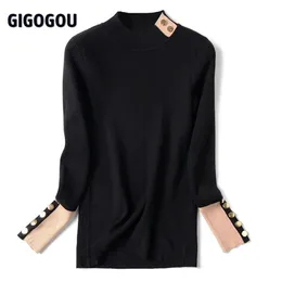 GigogoU Women's Seaters Crew Neck Button Woman Pullovers Top Lengeve Winter Euro Knitwear Jumper Pull Femme 201222