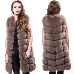 Women's Fur & Faux 90CM Genuine Vest Real Coat Girl's Warm Outerwear Full Pelt Silver Waistcoat