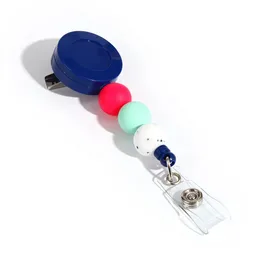 Keychains 60CM Rope Telescopic Bohemian Silicone Rainbow Nurse Badge Scroll Teacher BEADED ID Badge Gift Easy pull buckle269x