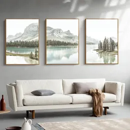 Nature Scenery Poster Wall Art Canvas Painting Nordic Mountain Lake Landscape Picture Home Decor Print for Living Room Design