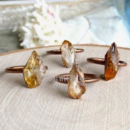 Anéis de casamento citrina ou ametista jóias cruas gem nas birthstonestonstonesed ring ringwedding de cobre de cobre