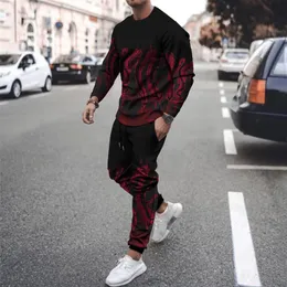 Men's Tracksuits Casual Spring Autumn Men Suit Beach Octopus Print Long Sleeve T-shirt Trousers Streetwear Fashion Two-piece Set For Clothes