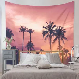 Arazzo Pink Sunset Beach Coconut Palm Carpet Wall Hanging Nature Landscape Ta