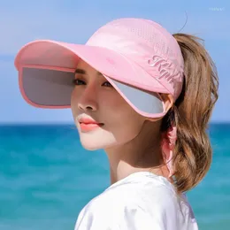 Wide Brim Hats Summer Women's Sun Hat Cycling Breathable Visor Caps Scalable Empty Top Baseball Cap UV Protection Beach HatsWide Oliv22