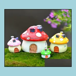 shi 4size 4colorミニマッシュルームドット妖精の装飾的な小さな庭とホームデスク人工樹脂ミニチュアアクセサリードロップ配信2021