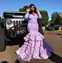 Mermaid Prom Dresses Evening Wear For Black Girls Lace Appliqued Elegant Sequins Lace Party Gowns Rose Sweep Train BES121