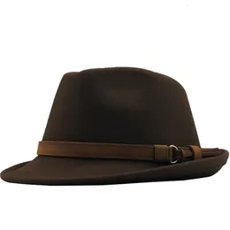 Nya ull kvinnor m￤n fedora hatt f￶r vintern h￶st elegant lady gangster trilby k￤nde homburg kyrka jazzhatt 55-58 cm justerbar