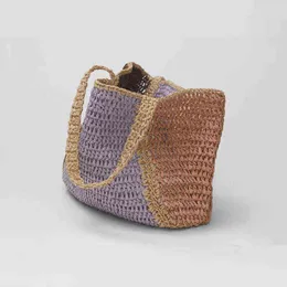 Evening Bags New Color Blocking Straw Luxury Brand Large Capacity Hand Woven Holiday Beach French Niche Design Ladies Hand 220513