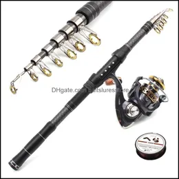 Boat Fishing Rods Sports Outdoors 1.8-3.0M Rod And 11Bb Reel Wheel Portable Travel Spinning Combo Carp Pesca Drop Delivery 2021 Sdcpa