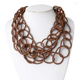 Chokers Amorcome Brown Rubber Big Circle Short Necklaces Ladies Fashion Multilayer Leather Necklace Bohemian 2022 Women Clothes Jewelry Morr