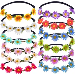 Böhmen Flower Wreath Daisy Garland Elastic gummi pannband Trevligt hårblomma Crown-tillbehör för bröllopsfest Hårdekor SN4482