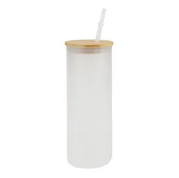 12oz 16oz 20oz Tumblers Straight Glass Blank Sublimation Frosted Clear Transparenta kaffeglasskopptumlar med bambu lock och halm SN4432