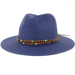 Wide Brim Hats HT3650 Beach Panama Summer Straw For Women Men Beads Band Sun Hat UV Protection Fedora Cap Eger22