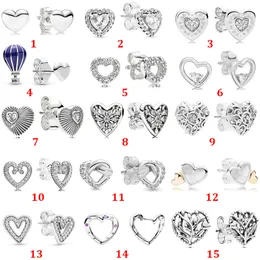 Pandora-Ohrstecker mit erhöhtem Herz, geknoteter Fächer, gefangene Herzen, Ohrringe im Pandora-Stil, 925er-Sterlingsilber, Brincos-Schmuck