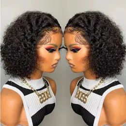 Pixie Cut Wig Kısa Kıvırcık Brezilya İnsan Saç Perukları 13x1 Şeffaf Bob Dantel Ön Peruk Kadınlar İçin Önceden Kapak Kazanmış Cosplay Her Gün