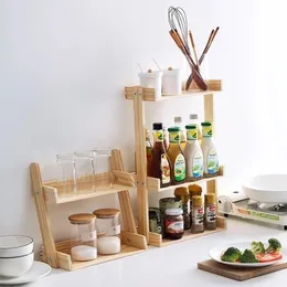 Pine Wood Spice Rack 2 3 layers kitchen organizer Storage Stand for Condiment Holder Garden Flower Pot Display Shelf Y200429