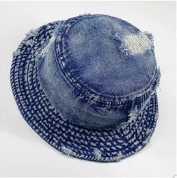 Berets abgenutzte verzweifelte ausfransen Rand Design Jean Denim Eimer Hut für Frauen Männer Junges Mädchen Sommer Herbst Fashion Casual Hatberets