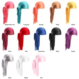 15 PZ Coda Lunga Sciarpa di Seta Musulmano Doo Rag Cappello Da Pirata Durag Chemio Caps Skull Hat Turbante fascia per capelli Bandane 18 colori per Scegliere