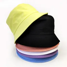 Berets Children Cotton Bucket Hats Girl Summer Sunscreen Panama Hat Boy Pure Color Sunbonnet Fedoras Outdoor Fisherman Beach CapBerets