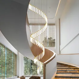 Villa Staircase Pendant Lamps Modern Minimalist Rotating Duplex Floor Long Hanging Lights Creative Personality Hall Led Lamps