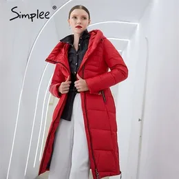 温かいカジュアルな女性コートジャケットと帽子エレガントなデザイン長いパーカーファッションレッド女性冬の風のないジャケットlj201127