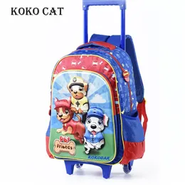 Cartoon 3D Children Children School Trolley Bag Cute Dog Boys School Torby z kółkiem ortopedyczna Mochila Mochila Escolaryres Infantil LJ201225