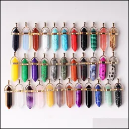 Pendant Necklaces Wholesale Assorted Rose Quartz Natural Stone Pendum Charms Hexagonal Pointed Healing Reiki Cha Carshop2006 Dhvom