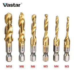 6Pcs Plated Hex Shank HSS Screw Thread Metric Tap Drill Bits Machine Compound tap M3 M4 M5 M6 M8 M10 Hand Tools 220428