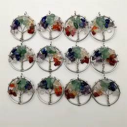 Mode 30mm Tree of Life 12pc/Lot Tree Chakra Reiki Healing Natural Stone Pendant for Jewelry Making Necklace Accessorie 201013